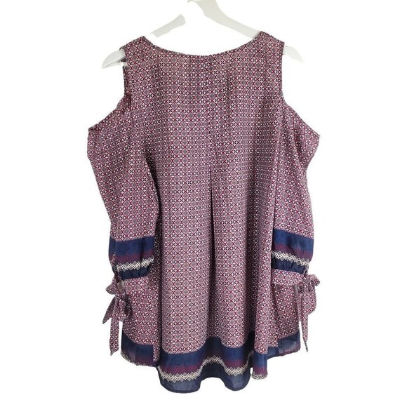 UMGEE Large Cold Shoulder Boho Blouse 3/4 Tie sleeves Flowy Lightweight - Picture 2 of 8